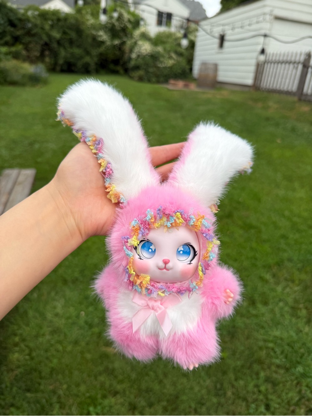 Pink Plush Bunny Keychain with Decorative Trim. Backpack Charm for Kids.Birthday - Picture 2 of 8